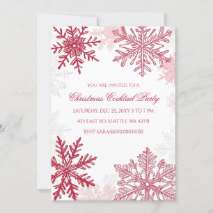 Elegante sneeuwvlokken roze rode kerstcocktails kaart