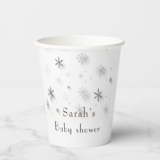 Elegante sneeuwvlokken winter Baby shower Papieren Bekers (Voorkant)