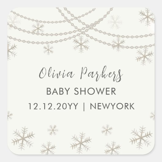 Elegante sneeuwvlokken Winter Baby shower Vierkante Sticker (Voorkant)