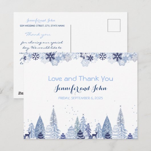 Elegante sneeuwvlokken Winter bruiloft Dank u Briefkaart (Voorkant / Achterkant)