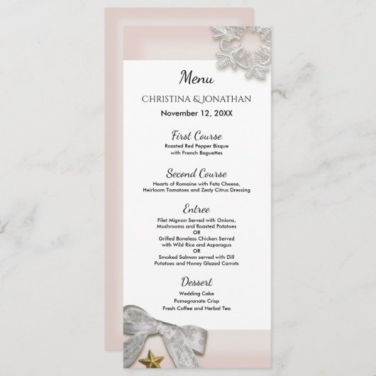 Elegante sneeuwvlokken Winter bruiloft Menu (Voorkant / Achterkant)