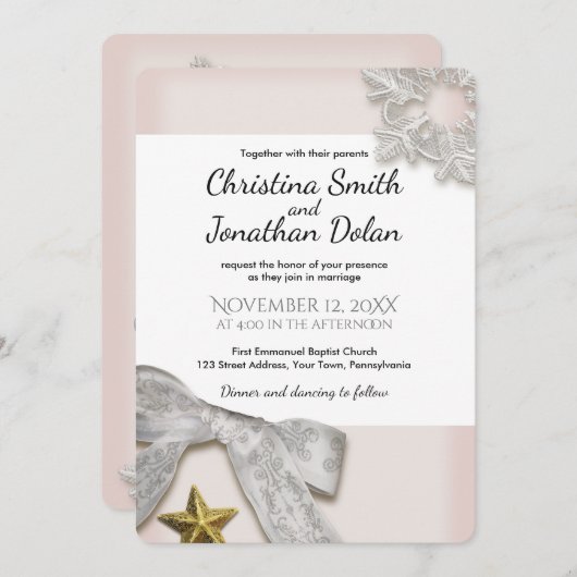 Elegante sneeuwvlokken Winter bruiloft uitnodiging (Voorkant / Achterkant)