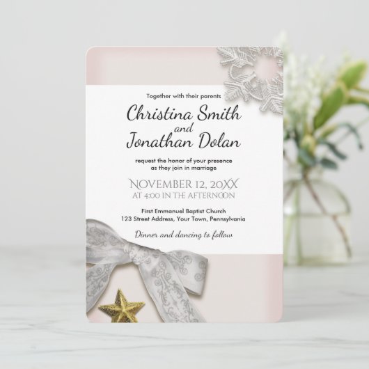 Elegante sneeuwvlokken Winter bruiloft uitnodiging (Staand voorkant)