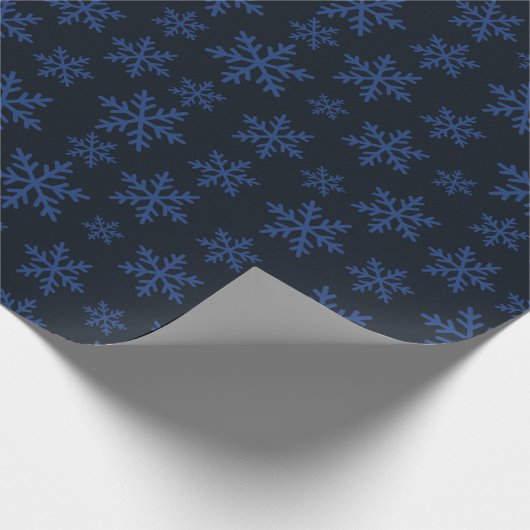 Elegante sneeuwvlokken Winter Donkerblauw Naadloos Cadeaupapier (Hoek)