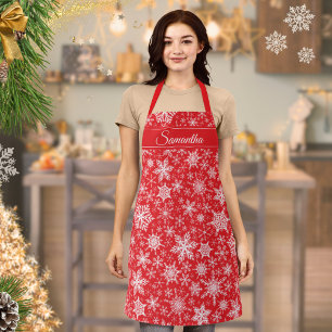 Elegante sneeuwvlokken Winter Feestdagen Rode Kers Schort