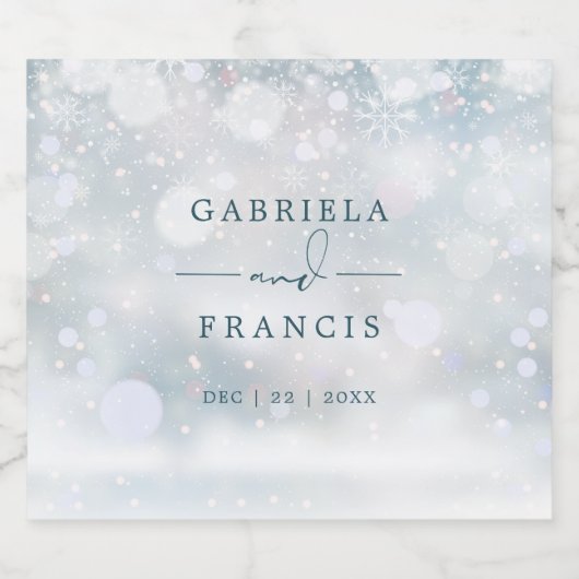 Elegante sneeuwvlokken Winter Wonderland bruiloft Bier Etiket (Enkel label)