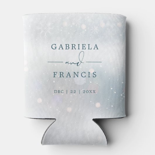 Elegante sneeuwvlokken Winter Wonderland bruiloft Blikjeskoeler (Achterkant)