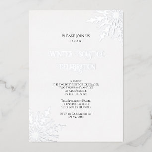 Elegante sneeuwvlokken Winter zonnewende viering Folie Uitnodiging