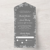 Elegante Sneeuwvlokken Zilveren Grijze Kerstbruilo All In One Uitnodiging (Binnen)