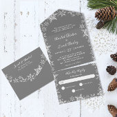 Elegante Sneeuwvlokken Zilveren Grijze Kerstbruilo All In One Uitnodiging
