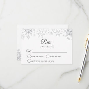 Elegante Sneeuwvlokken Zilveren Kerstmis Winter Br RSVP Kaartje