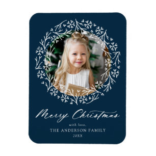 Elegante Sneeuwvlokkrans Navy Foto Magneet