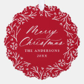 Elegante Sneeuwvlokkrans Rood Foto Kerstmis Ornament Kaart (Voorkant)