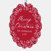 Elegante Sneeuwvlokkrans Rood Foto Kerstmis Ornament Kaart (Links)