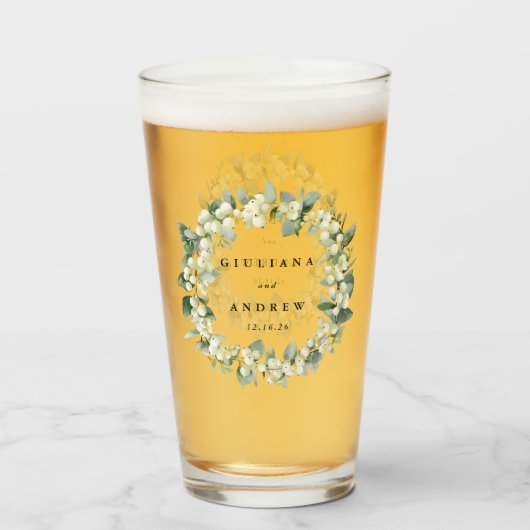 Elegante Snowberry + Eucalyptus krans bruiloft Glas (Achterkant gevuld)