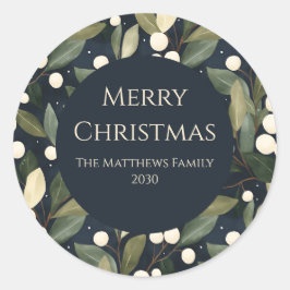 Elegante Snowberry Kerstmis Ronde Sticker