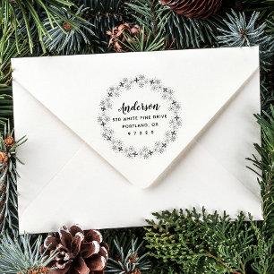 Elegante Snowflake Krans Vakantie Retour Adres Zelfinktende Stempel
