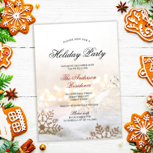 Elegante Snowy Baubles kerstfeest uitnodiging