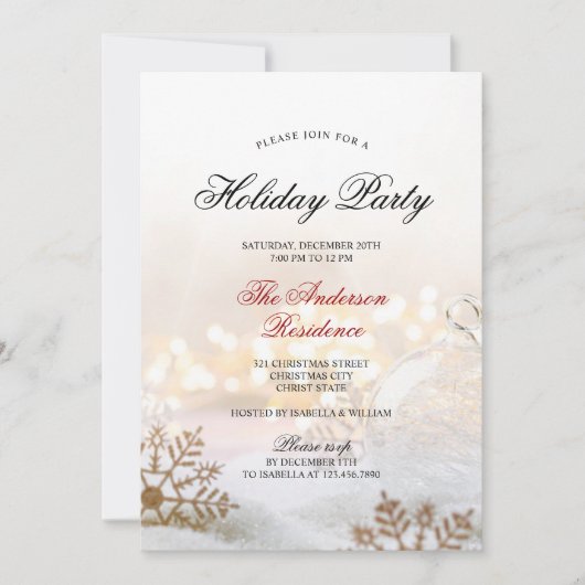 Elegante Snowy Baubles kerstfeest uitnodiging (Voorkant)