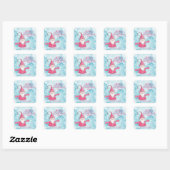 Elegante Snowy Blue en Pink Gnome Vrolijk Kerstfee Vierkante Sticker (Vel)