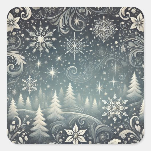Elegante Snowy Forest kerstvakantie Vierkante Sticker (Voorkant)