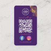 Elegante Social Media Paarse QR Code Gouden Schaar Visitekaartje (Voorkant)