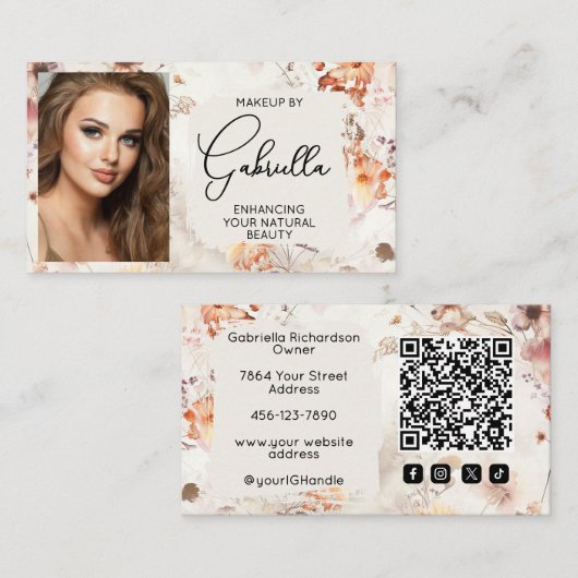 Elegante Sociale Iconen QR-code Foto Make-up Visitekaartje (Voorkant / Achterkant)