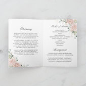 Elegante Soft Blush Rozen Bloemen Foto Begrafenis Programma (Binnen)