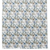 Elegante Soft Dusty Blue Waterverf Bloemen voor Douchegordijn (Voorkant)