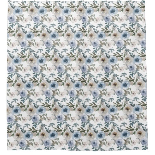 Elegante Soft Dusty Blue Waterverf Bloemen voor Douchegordijn (Voorkant)