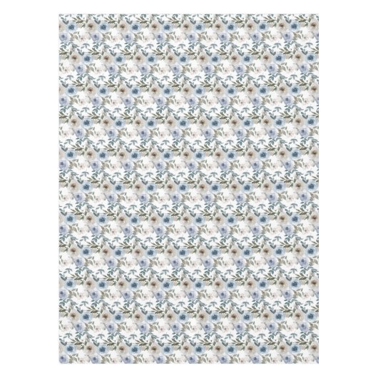 Elegante Soft Dusty Blue Waterverf Bloemen voor Tafelkleed (Voorkant)