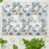 Elegante Soft Dusty Blue Waterverf Bloemen voor Theedoek (Gevouwen)