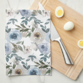 Elegante Soft Dusty Blue Waterverf Bloemen voor Theedoek (Quarter Fold)