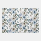 Elegante Soft Dusty Blue Waterverf Bloemen voor Theedoek (Horizontaal)