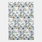 Elegante Soft Dusty Blue Waterverf Bloemen voor Theedoek (Verticaal)