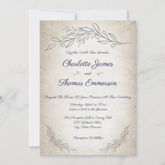Elegante Soft Leaves Script Wedding met RSVP Kaart (Voorkant)