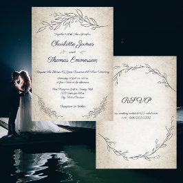 Elegante Soft Leaves Script Wedding met RSVP Kaart