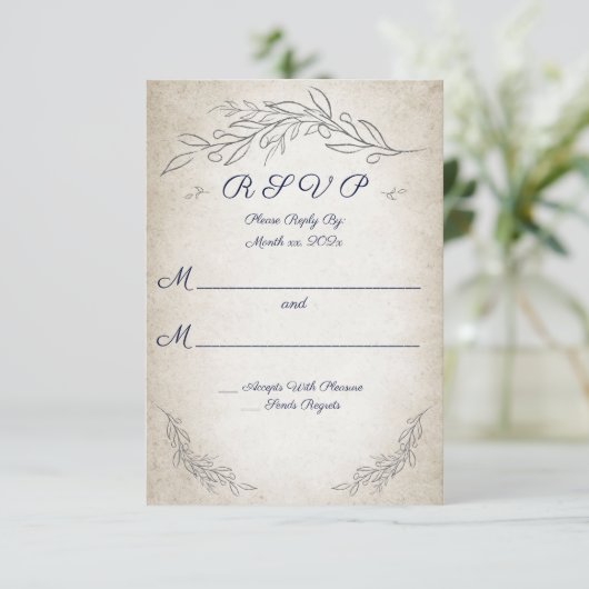 Elegante Soft Leaves Wedding RSVP Kaart (Staand voorkant)