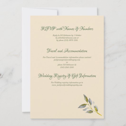 Elegante soft peace roos groen & goud ovaal bruilo kaart (Achterkant)