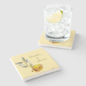 Elegante soft peace roos groen & goud ovaal bruilo stenen onderzetter (Zijkant)