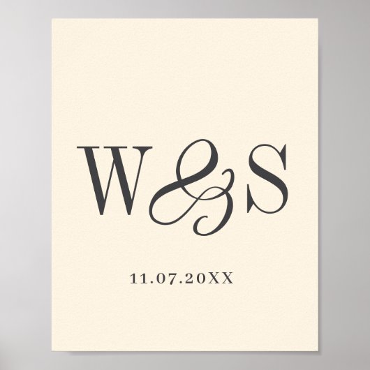 Elegante softcream paar initialen bruiloft poster (Voorkant)