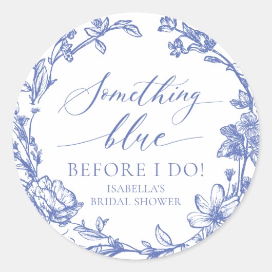 Elegante Something Blue Before I do Bruidsdouche Ronde Sticker (Voorkant)