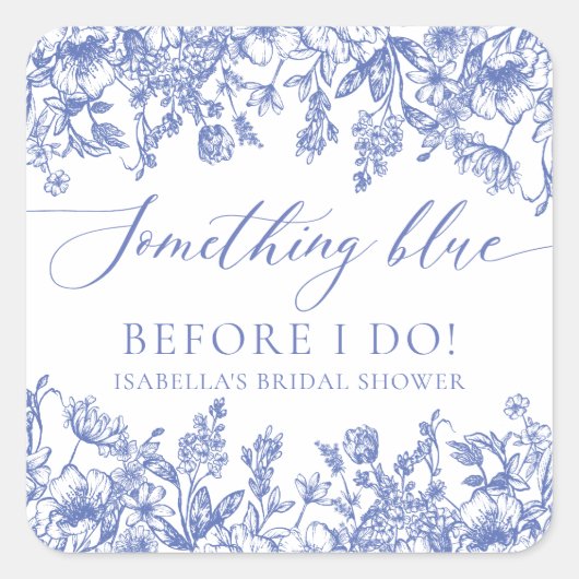 Elegante Something Blue Before I do Bruidsdouche Vierkante Sticker (Voorkant)