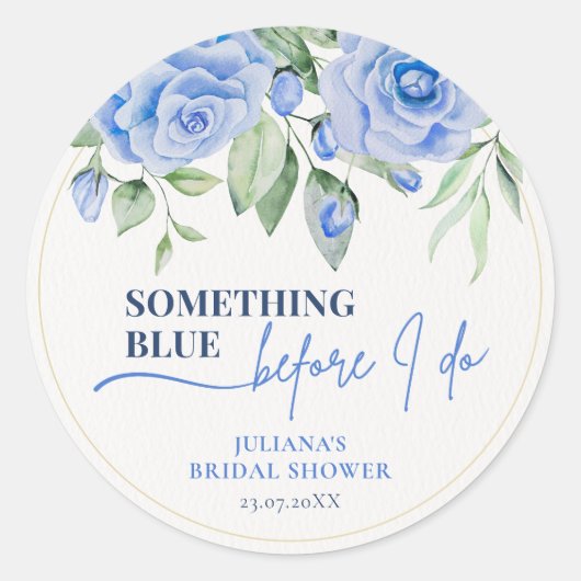 Elegante 'Something Blue' bloemige bruidsdouche Ronde Sticker (Voorkant)