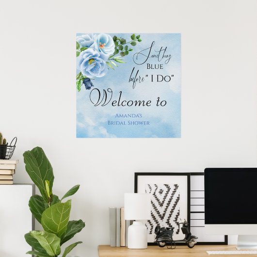 Elegante Something Blue Bruiloft Feest Welkom Poster (Thuiskantoor)