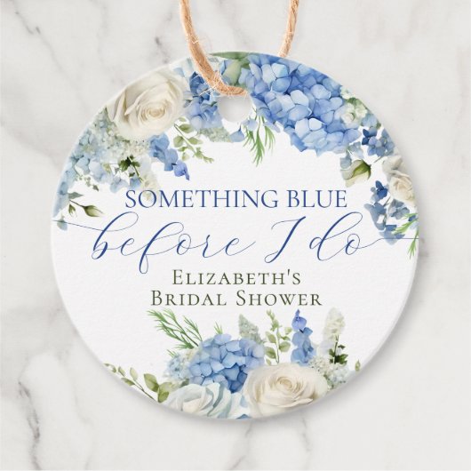 Elegante Something Blue Hydrangea Bruidsfeest Bedankjes Labels (Voorkant)