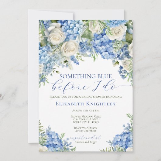 Elegante Something Blue Hydrangea Bruiloftsborrel Kaart (Voorkant)