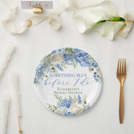 Elegante Something Blue Hydrangea Bruiloftsborrel Papieren Bordje (Huwelijk)