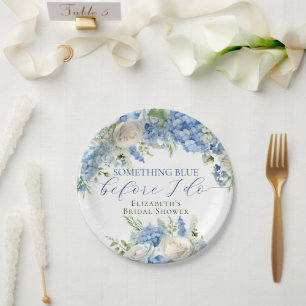 Elegante Something Blue Hydrangea Bruiloftsfeest Papieren Bordje