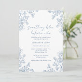 Elegante Something Blue Vintage Bruiloftsborrel Kaart (Staand voorkant)